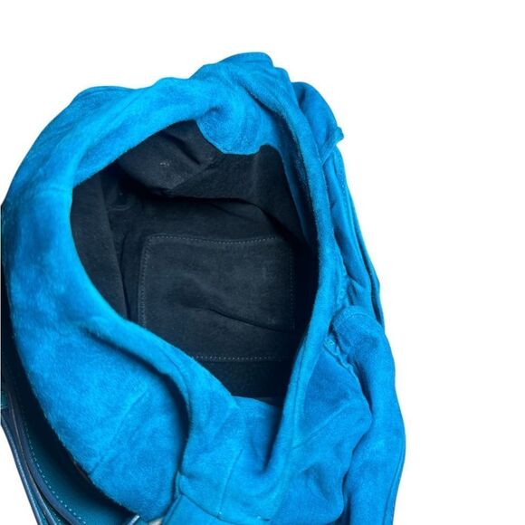 Yves Saint Laurent Rive Gauche Cerulean Blue Suede Nadia Shoulder Bag Auth Vtg - Picture 13 of 16